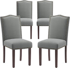 COLAMY Grey Upholstered Parsons Dining Chairs Set of 4,Comfortable Foam Seat, Classic Nailhead Trim, Solid Wood Legs, Stable & Easy to Assemble for Dining Room, Kitchen, Living Room & Café