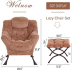 Welnow Lazy Chair with Ottoman, Modern Lounge Accent Chair with Armrests and a Side Pocket, Leisure Sofa Armchair, Reading Armchair with Footrest for Small Space, Plush Brown