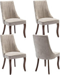 Dining Chairs Set of 4,Comfy Fabric Upholstered Accent Chairs for Kitchen Living Room,Channel Tufted Dining Room Chairs with Curved Solid Wood Legs(Beige)