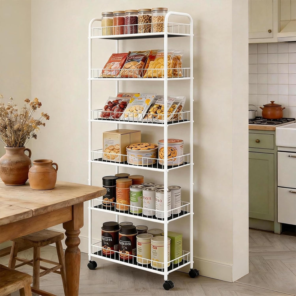 10in Slim Storage Cart, Metal 6-Tier Narrow Rolling Shelf, Sturdy Slim Storag...