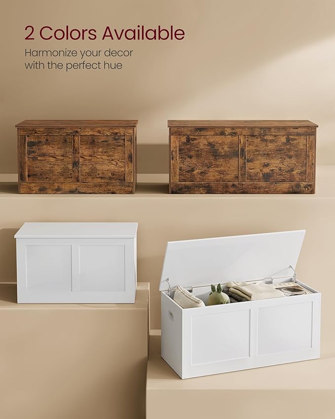 VASAGLE Storage Chest, Storage Trunk with 2 Safety Hinges, Storage Bench, Sho...