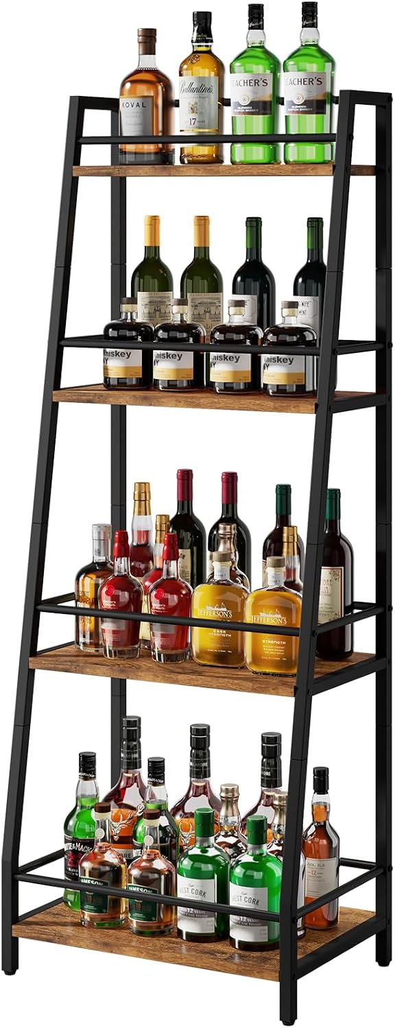 YMYNY 4-Tier Liquor Stand Trapezoid Wine Rack Freestanding Floor HWR004H | Vi...