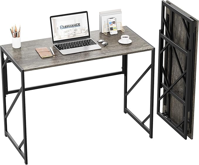 Elephance Folding Desk Writing Computer Desk for Home Office, No-Assembly Stu...