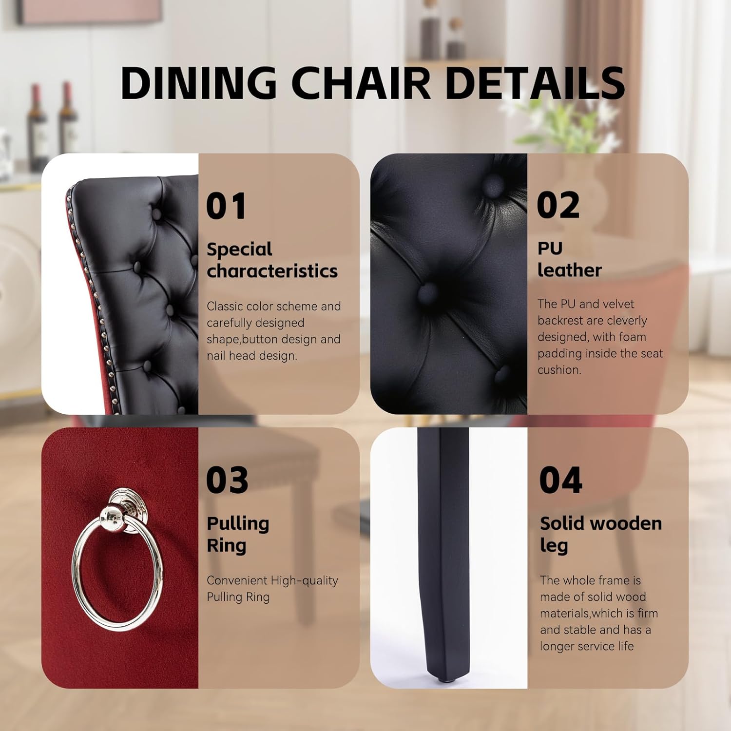 3-Pieces Dining Sets, 31.5" Round Dining Table Set with 2 Velvet Upholstered Dining Chairs,Wooden Legs Design for Kitchen Dining Room Apartment Small Space(1 Black Table with 2 Black&Wine Red Chairs)