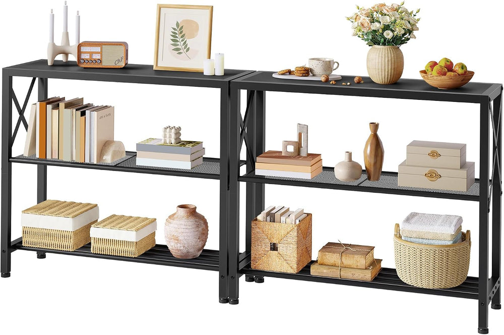 Hoctieon Set of 2 Industrial Console Table, 3 Tier Entryway Table, Metal Fram...