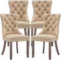 Leather Dining Chairs Set of 4, Upholstered Dining Room Chairs with Nailhead Trim, Sillas de Comedor Modernas 4, Wooden Kitchen Chairs for Dining Room, Living Room, Kitchen, Bedroom, Beige