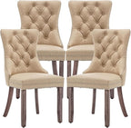 Leather Dining Chairs Set of 4, Upholstered Dining Room Chairs with Nailhead Trim, Sillas de Comedor Modernas 4, Wooden Kitchen Chairs for Dining Room, Living Room, Kitchen, Bedroom, Beige