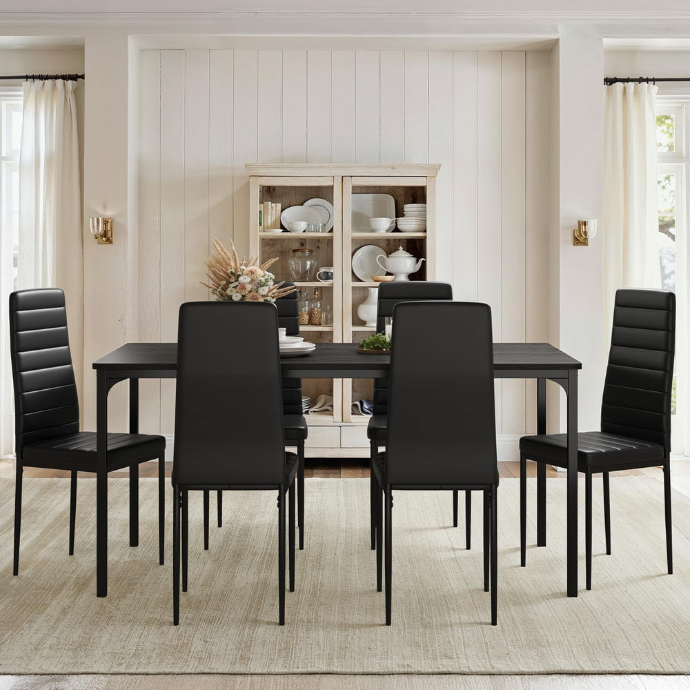 Gizoon 7-Piece Dining Table Set for 6, 63" Kitchen Table & PU Chairs...