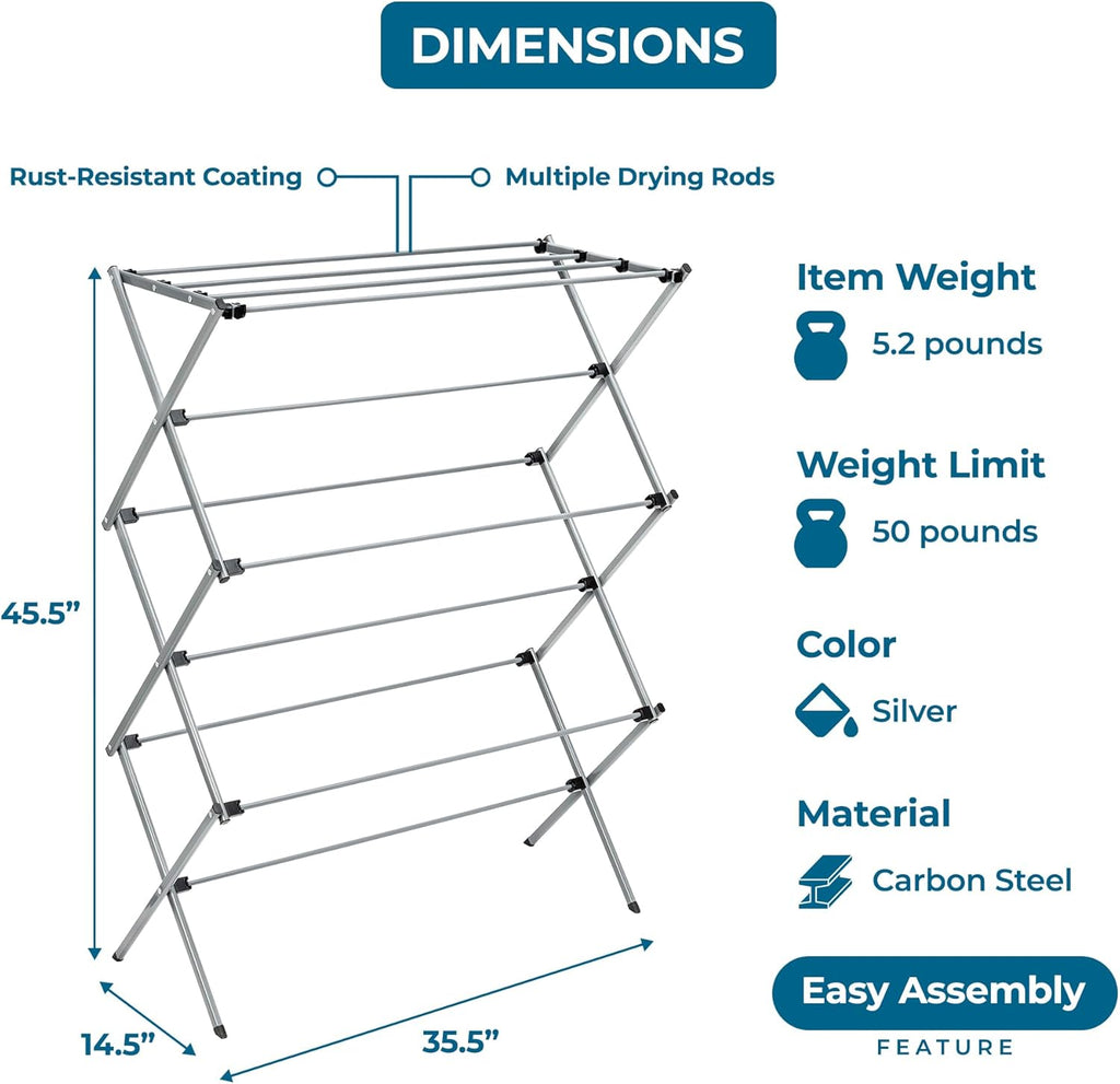 Honey-Can-Do Oversize Collapsible Metal Clothes Drying Rack, Grey