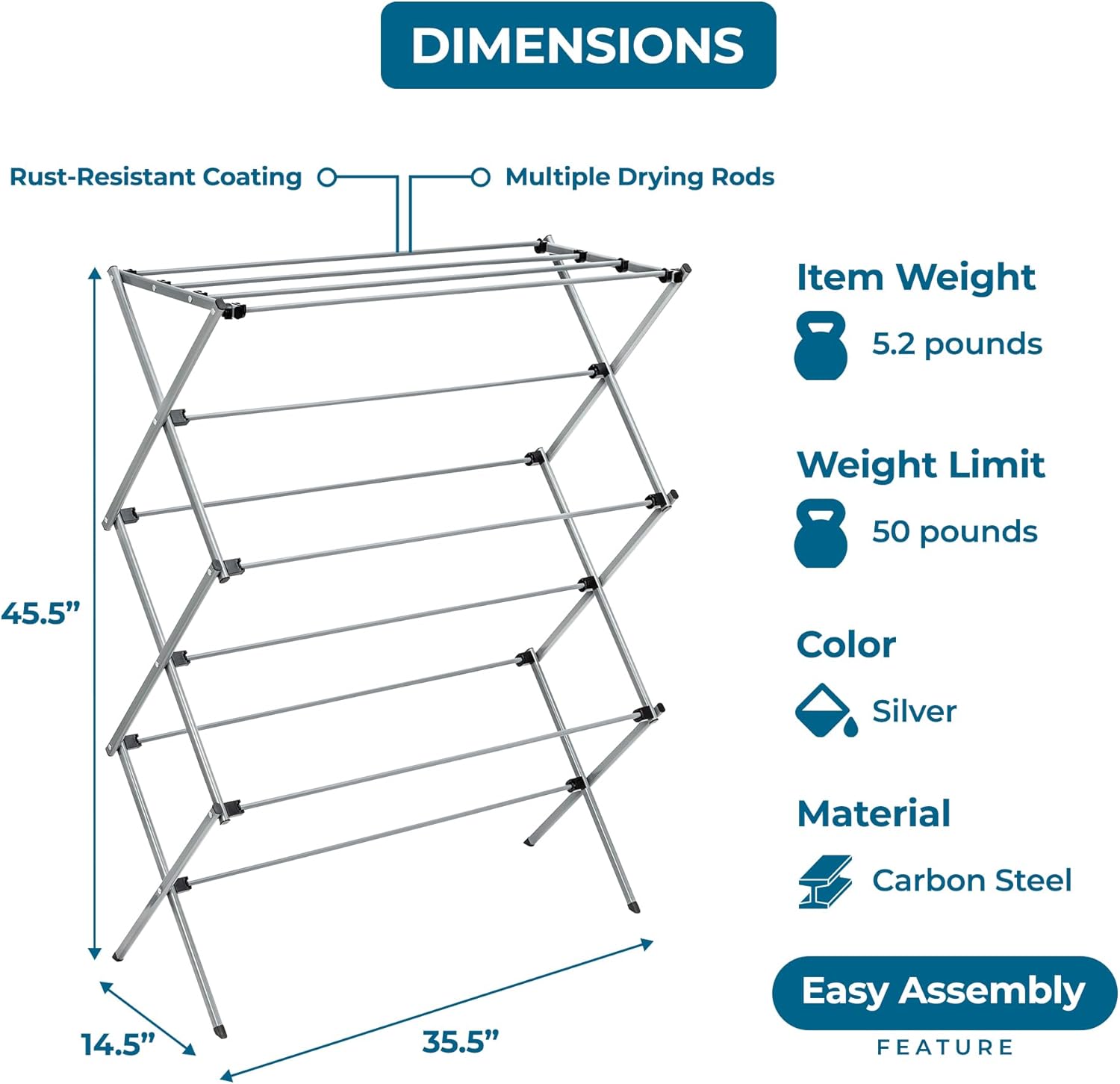 Honey-Can-Do Oversize Collapsible Metal Clothes Drying Rack, Grey