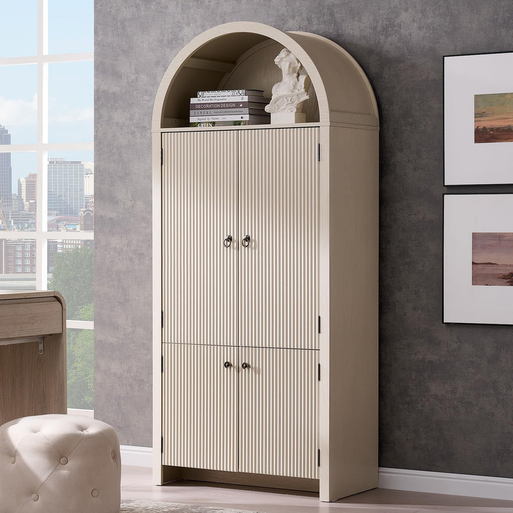 IFGET 71" Tall Arched Kitchen Pantry, Modern Fluted Wood Storage Cabinet...