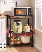 Feyejade 3-Tier Rolling Kitchen Cart with Storage, Compact Metal Island | Compact size for pantry storage, adjustable shelf utility cart, pull out drawer, microwave stand table top open shelving