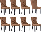 Modern Dining Chairs Set of 8, Tufted Upholstered Dining Chairs with Solid Wood Legs, Brown Linen Fabric Kitchen Chair, Sillas de Comedor, Comfy Kitchen Chair (Brown, Linen, 8Pcs)
