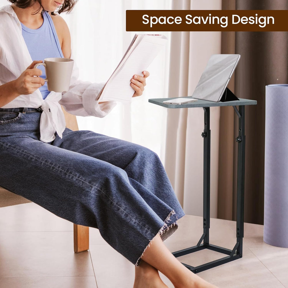C-Shaped End Table for Couch, Adjustable Sofa Side Table with Sturdy Metal Fr...