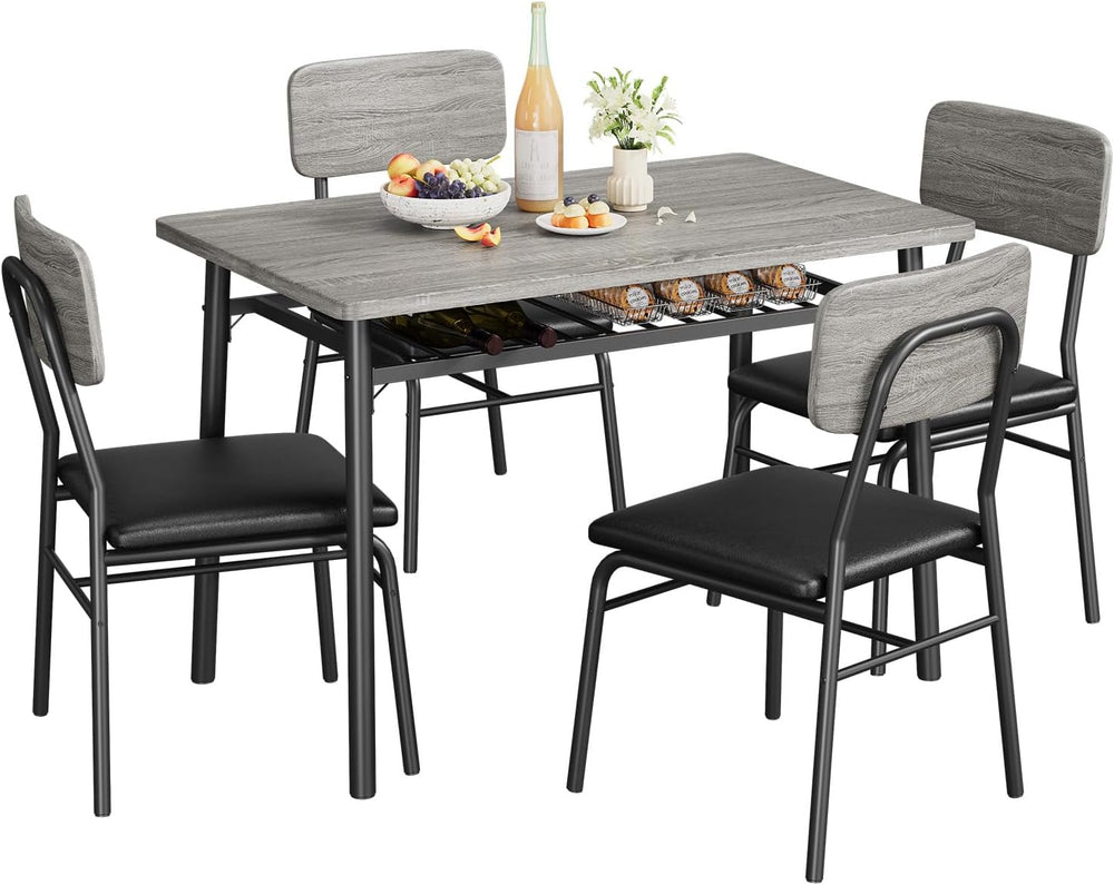 IDEALHOUSE Dining Table Set for 4 with Storage Rack, 5-Piece Kitchen Table an...