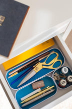 Three by Three Seattle 6 Piece Metal Stacking Bins + Drawer Organizers Set: Elevate Your Desk Organization with Playful Stackable Metal Organizers: Fun, Functional, and Stylish (Sky Blue)