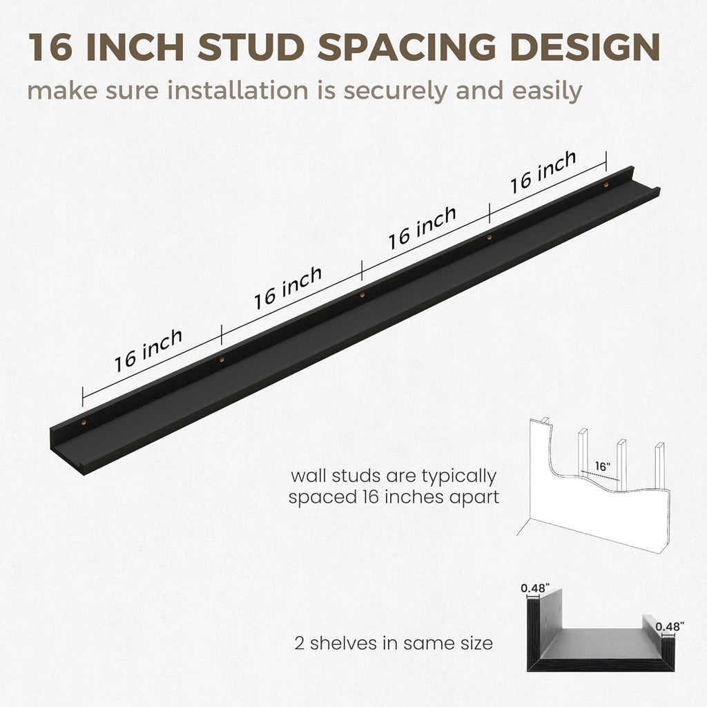 Axeman 72 Inch Black Floating Shelves for Wall | Picture Ledge Shelf Set of 2 | Rustic Picture Shelf for Wall with Ledge | Floating Shelves with Lip | Photo Ledge Shelves for Books Album Records