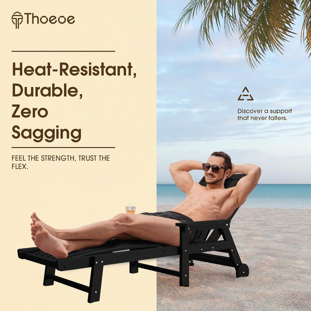 THOEOE Patio Chaise Lounge Chair,HDPE Lounge Chair Outdoor with Wheels | Over...
