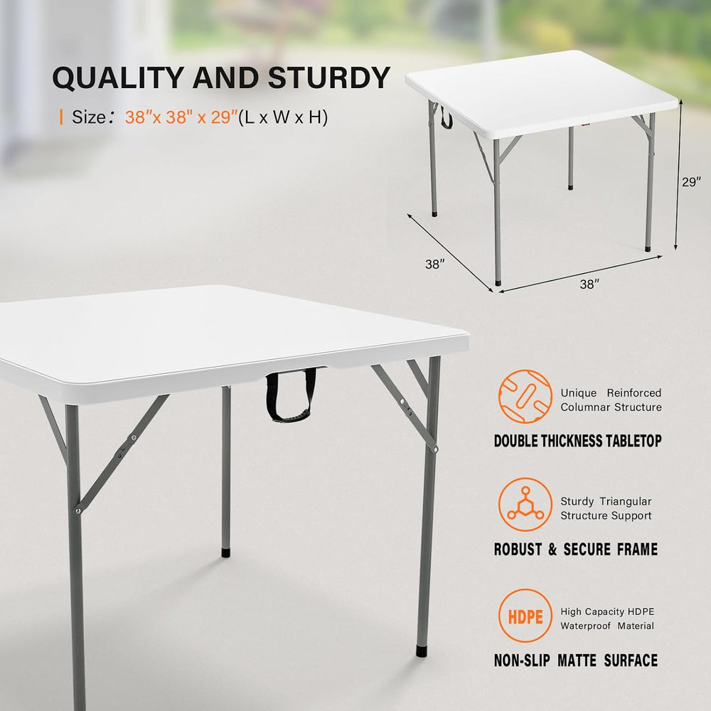 VINGLI 38" Fold in Half Square Table, Bi-Folding Commercial Portable Pla...