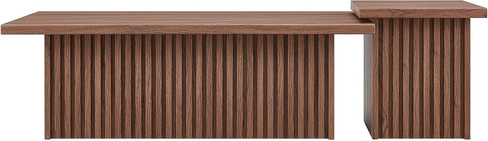 Modway Render Slatted Nesting Coffee Table Set in Walnut - 2 Piece Low Profil...
