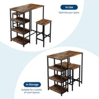 GarveeHome 3-Piece Kitchen Table Set with Storage Shelves & 2 Bar Stools - Iron and Wood Dining Table for Small Spaces, Apartments, Condos, Rustic Brown