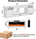 AHB Fireplace TV Stand 70", Fits TVs up to 80", LED Lights, Storage | 36" Electric Fireplace with Realistic Flame Multiple Color Modes Spacious Storage Cabinet with Handles White/White