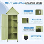 Wooden Outdoor Storage Cabinet,Tall Vertical Garden Tool Shed with Waterproof Metal Roof & Adjustable Feet – Perfect for Yard, Patio, Lawn & Deck (Green, 22" x 26" x 67")