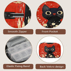 Retro Black Cat Flowers Pill Organizer Travel Medicine Case with Zipper Daily Vitamin Storage Bag Portable 8 Slot Weekly Pill Box Supplement Holder for Home Office Gym Travel