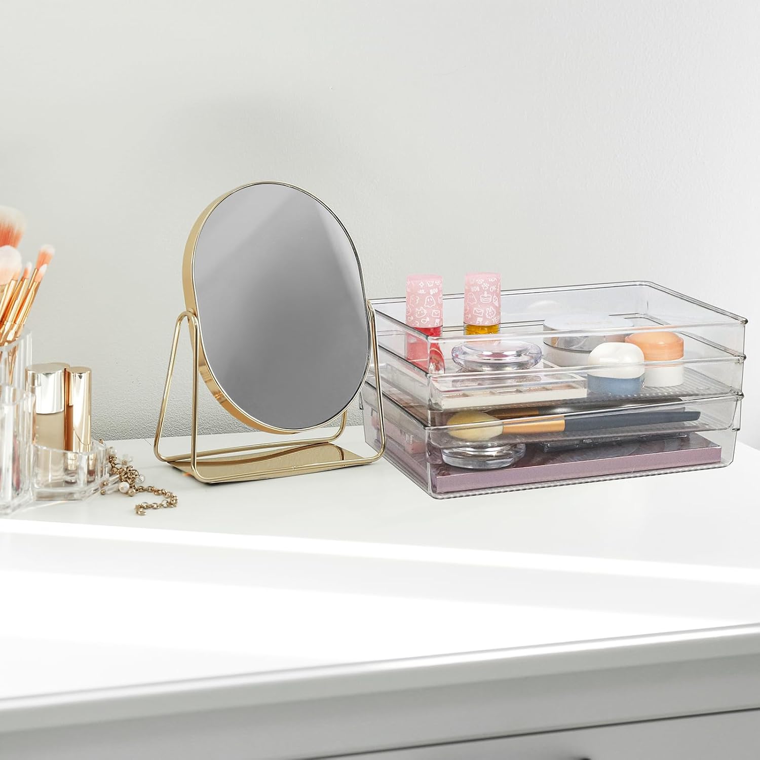 Clear Drawer Organizer Bins Set, Transparent Rectangle Trays, Dresser Bathroom Makeup Vanity Organization and Storage Bins Office Desk Drawer Dividers Organizers (3pc - 9×6×2")