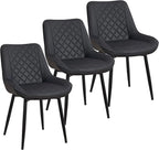 Dining Chair Set of 3, Modern Dining Chairs with Thick Cushions, Faux Leather Upholstered Kitchen Dining Room Chairs with Metal Adjustable Legs for Dining Living Room, Black