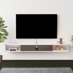 Floating TV Unit, 71'' Wall Mounted TV Cabinet, Floating Shelves with Door, Modern Entertainment Media Console Center Large Storage TV Bench for Living Room & Office (70.86IN, Grayish White)