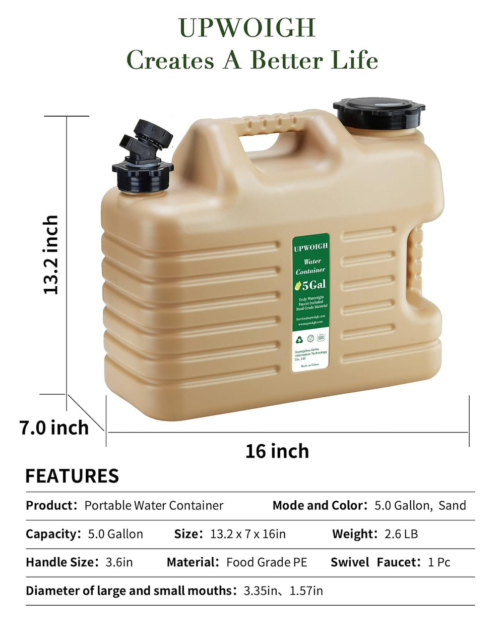UPWOIGH 5 Gallon Water Jug & 2.6 Gal Collapsible Water Bag Set