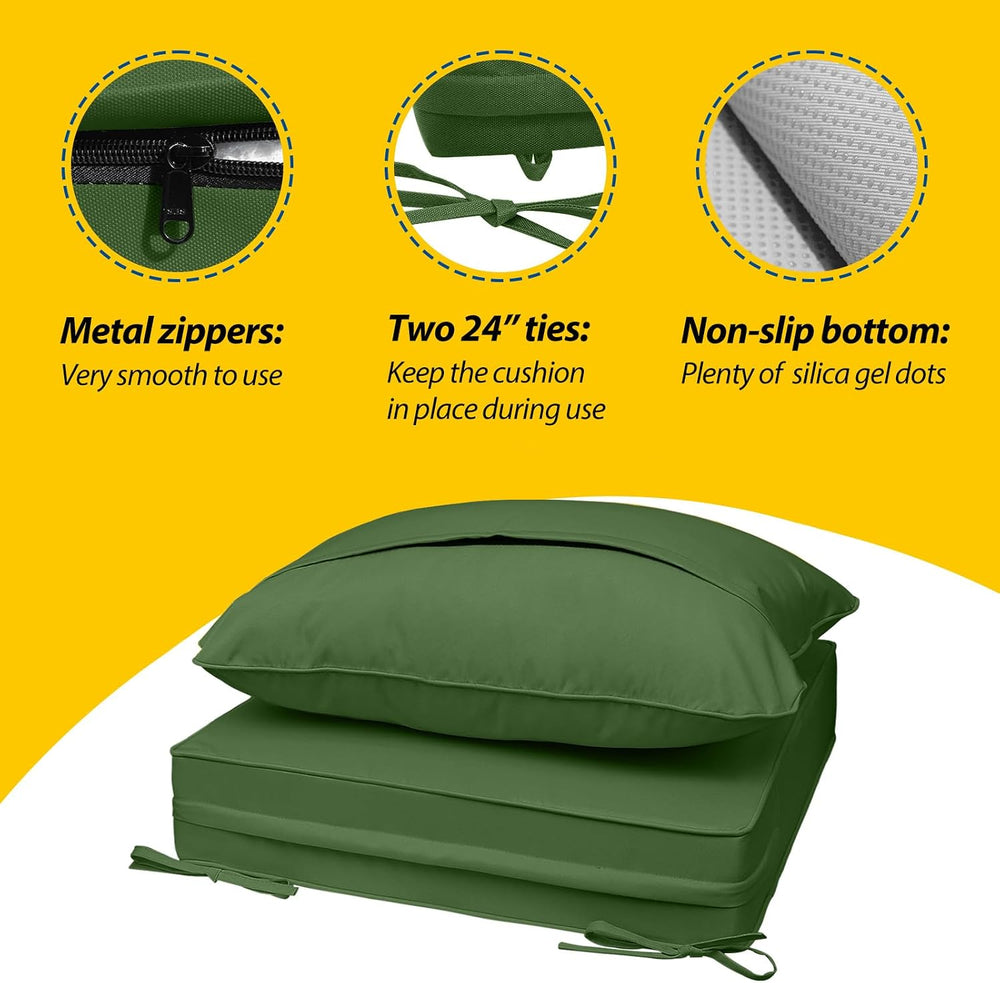 AAAAAcessories Outdoor Chair Cushions, 25.5 x 25.5 x 5 + 19 in, Set of 2
