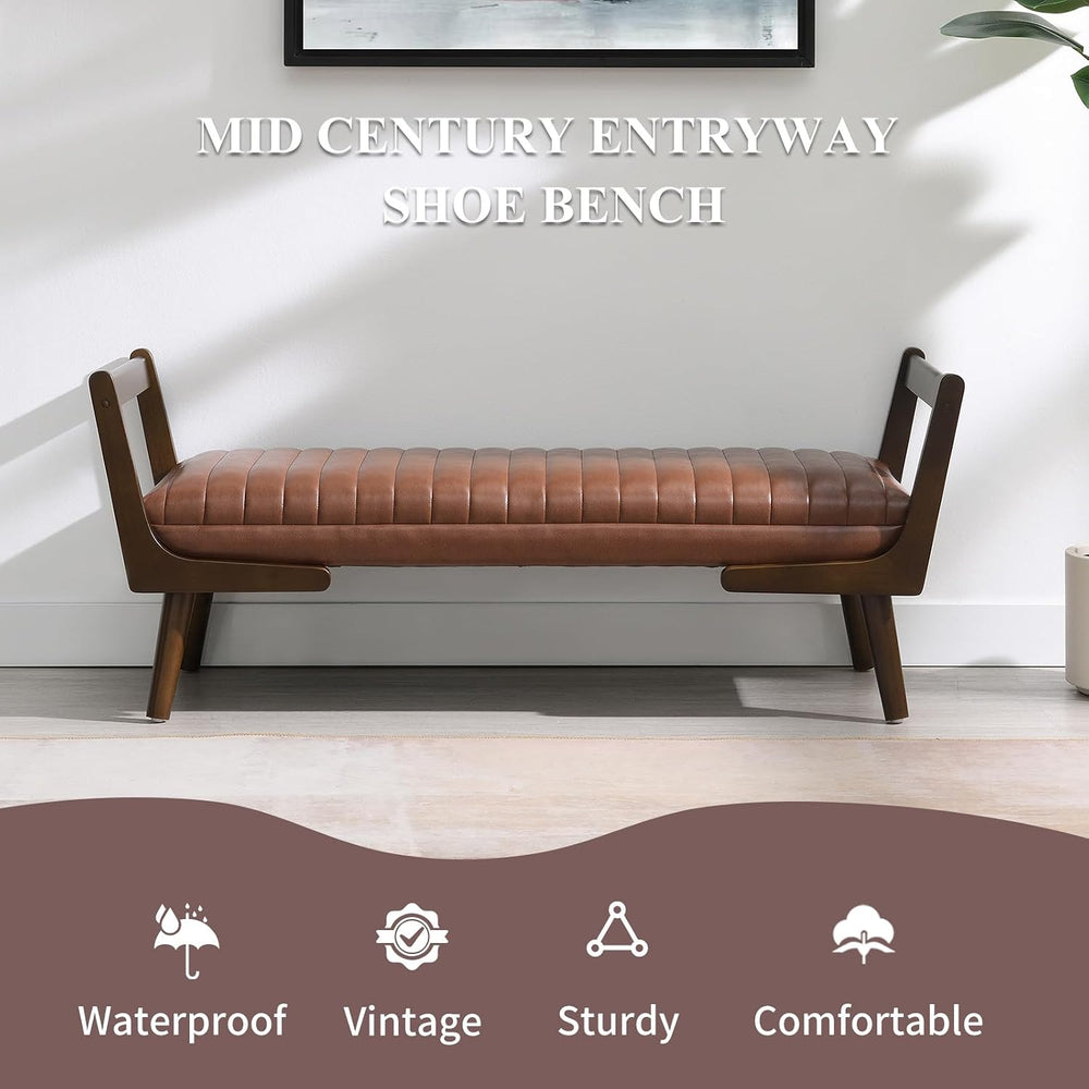 52" Rectangle Ottoman Bench, PU Leather Upholstered Dining Table Bench w...