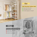 L2 Wall Mounted Closet System, Industrial Pipe Clothing Rack Clothes Racks with 2 Telescopic Rod & 6 Shelves, Heavy Duty Closet Organizers System in Wardrobe Closet, White