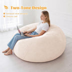 Homguava 4FT Bean Bag Chairs for Adults Teardrop BeanBag Chair Comfy Memory Foam Bean Bags Two-Tone Distressed Velvet&Corduroy Washable Cover for Living Room, Home (Corduroy, White)