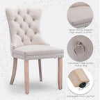 Velvet Upholstered Dining Chairs Set of 2, Modern Style Kitchen Side Chairs with Nailhead Trim and Wood Legs,Metal Pulling Ring for Dining Room Living Room(Beige,Set of 2)
