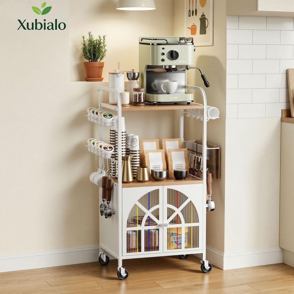 Xubialo 3 Tier Small Rolling Coffee Bar Cart, 16.9 x12 Kitchen Station with Storage