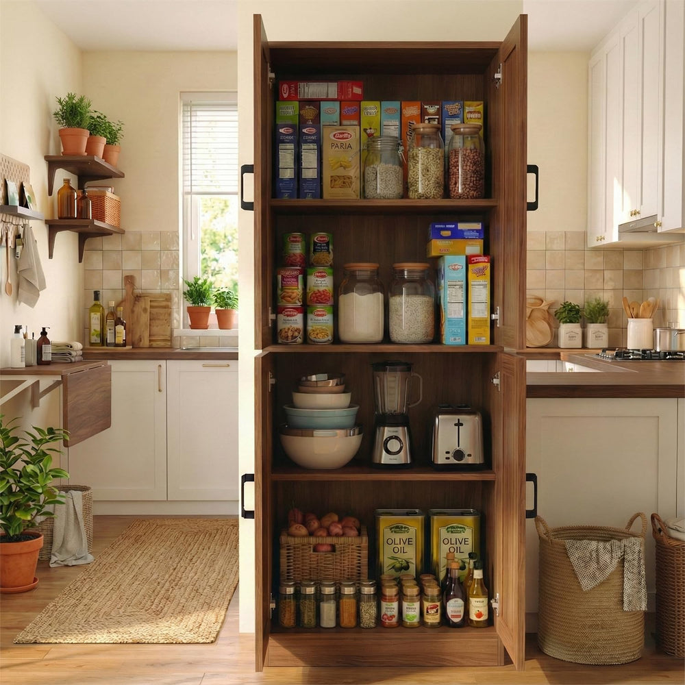 DIYART 71" Tall Kitchen Pantry Cabinet, Freestanding Food Storage Organi...