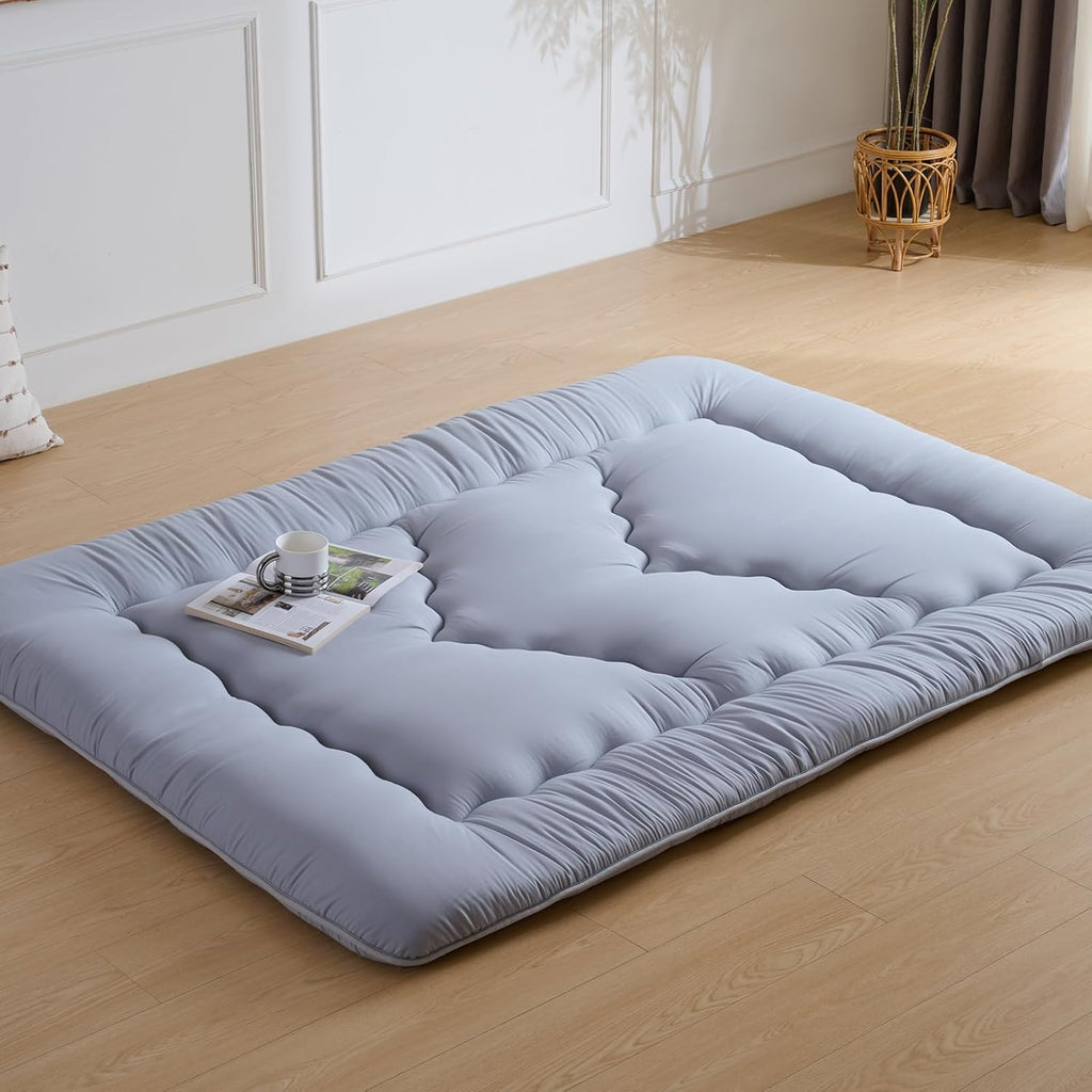 Japanese Floor Mattress, 3.5" Thicken Futon Mattress Tatami Mat, High Density Foam Support for Adult Kids Sleep, Portable Futon Sofa Bed for Camping, Pet Mat, Twin 80"x 39"（Silver Gray）