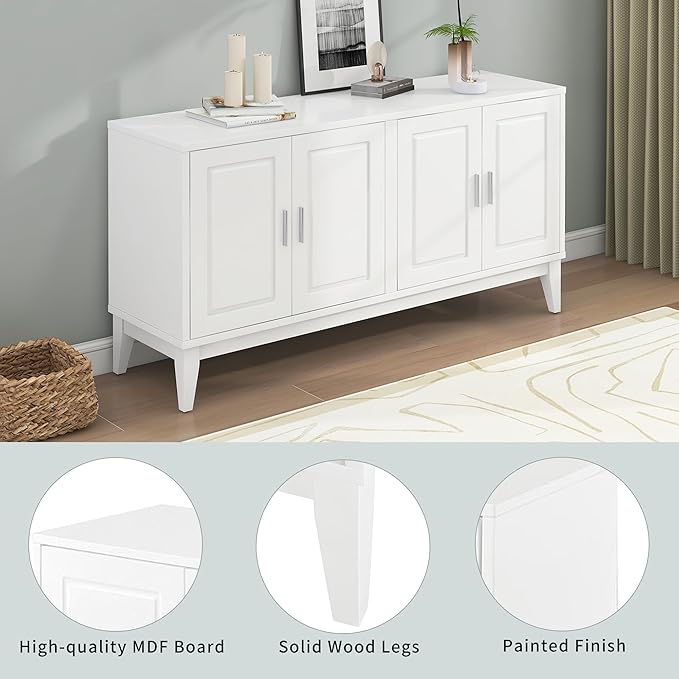 Merax Sideboard Buffet Storage Cabinet with Door Organizers, Cupboard Console Table for Kitchen, Dining and Living Room, Adjustable Shelf, White