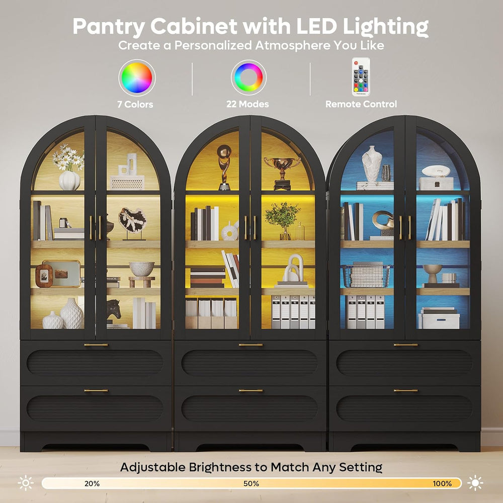 Bestier 71" Arched Kitchen Pantry Cabinet with LED Lights, 15.7" De...