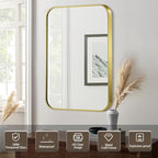 Matte Gold Mirror, 16x24 Inch Brushed Gold Mirror, Aluminum Alloy Framed Vanity Mirror, Rounded Rectangle Bathroom Mirror for Over Sink, Anti-Rust Wall Mirror (Horizontally or Vertically)