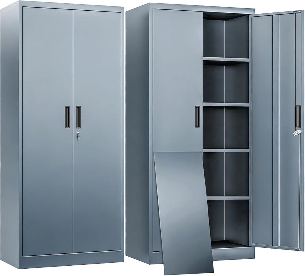 BESFUR Metal Storage Cabinet with 2 Doors and 4 Adjustable Shelves Garage Sto...
