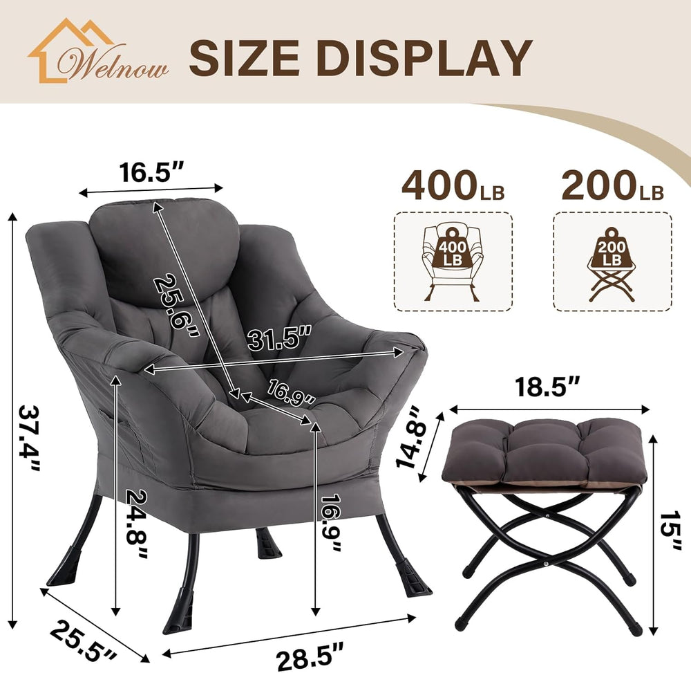 Welnow Lazy Chair with Ottoman, Modern Accent Chair with Armrests and a Side ...