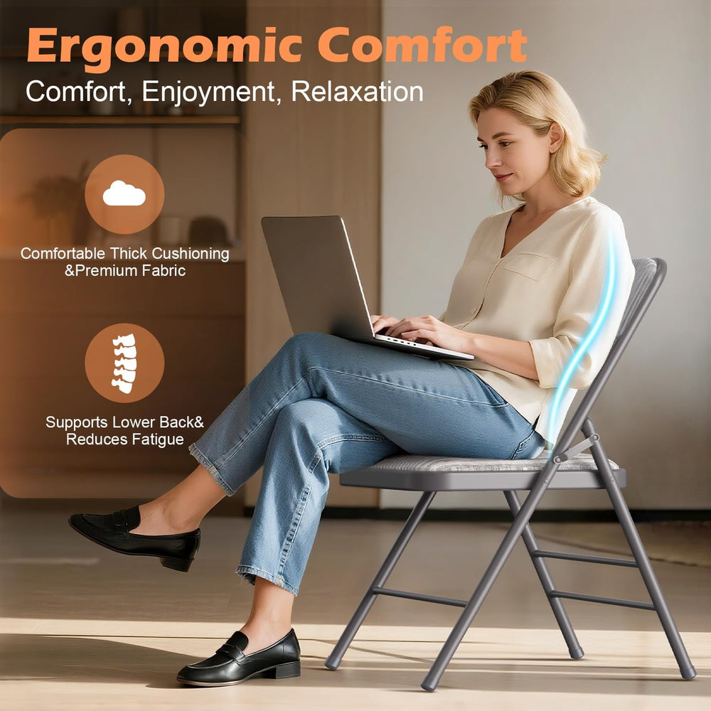4 Pack Padded Folding Chairs, Capacity 350 LBS Foldable Chair, Fabric‑Beige