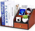 GORESE PU Leather Desk Organizer with Magazine File holder, Drawer and 4 Compartments, Office Workspace Organizers and Accessories, Large Desktop Organization with File Rack Pen Holder - Tan Brown
