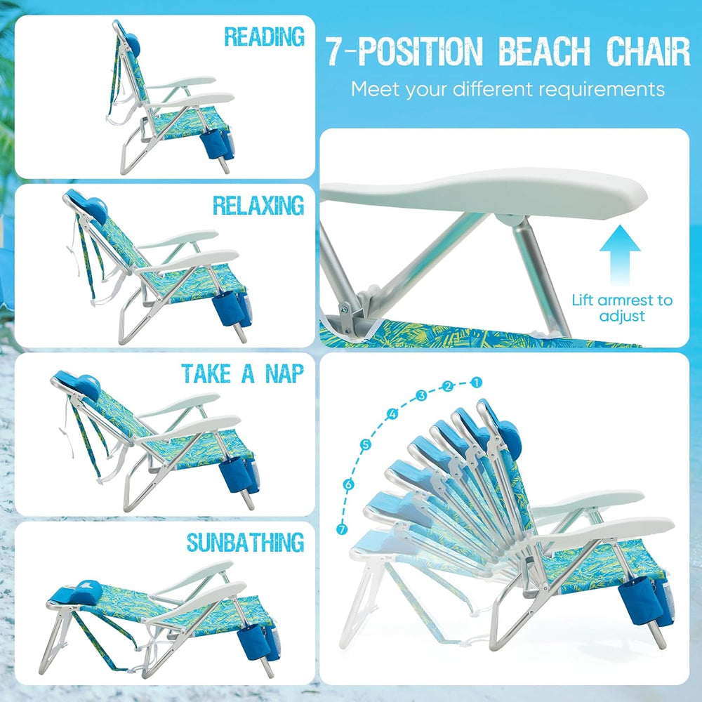 Old Bahama Bay Beach Chairs for Adults, 7-Position Classic Lay Flat Beach Cha...