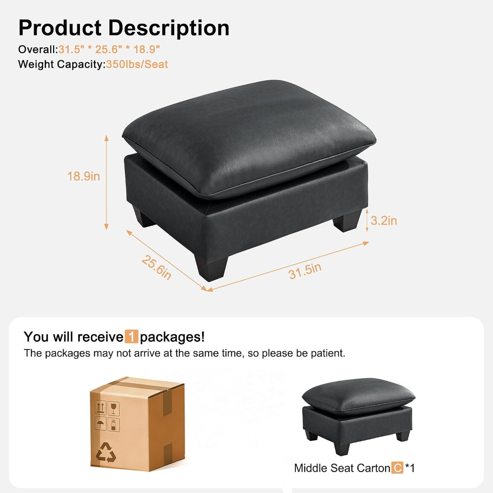 31.5" Faux Leather Large Square Ottoman, Oversized Upholstered Footrest ...