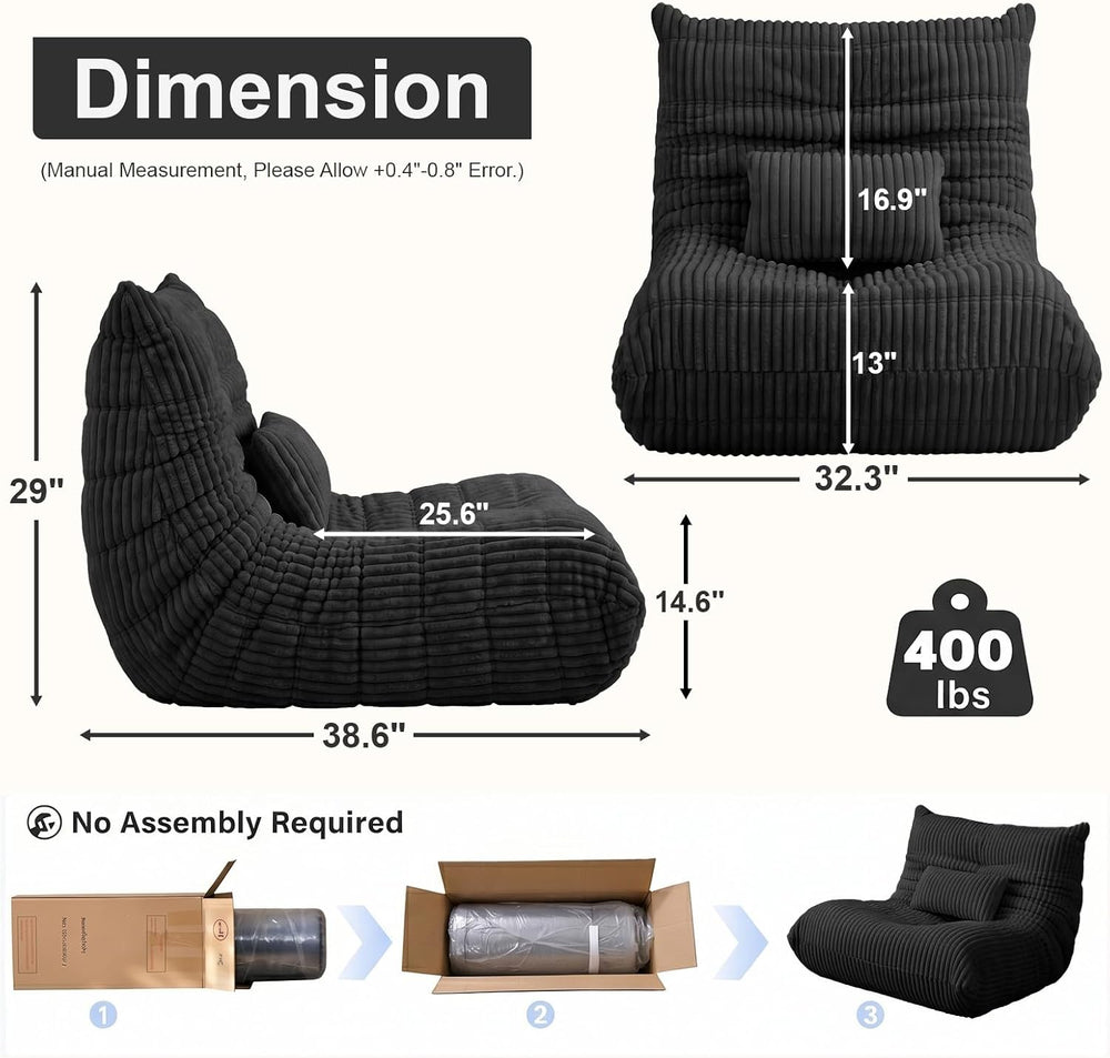 Bean Bag Chair with Lumbar Pillow, Gaint Bean Bag Chairs for Adults, Oversize...